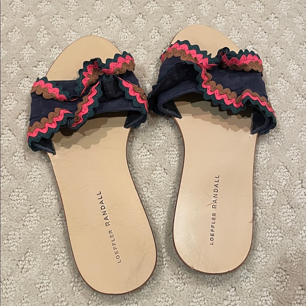 Loeffler Randall Navy and Pink Ruffle Sandals